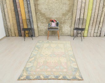 4x7 Turkish Rug, Handmade Rug, 4x7 Vintage Rug, Bohemian Rug, Kids Rug, 4x7 Oushak Rug, Oushak Wool Rug, Turkish Wool Rug, 4x7 Rug, A-1535