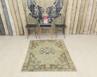 Turkish Rug, Oushak Rug, Handwoven Rug, Anatolian Rug, Custom Rug, Vintage Rug, 4x5 Rug, 4x5 Area Rug, 4x5 Turkish Rug, Wool Rug, A-1698