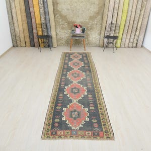 3x11 Runner Rug, 3x11 Kitchen Rug, Neutral Runner Rug, Vintage Runner Rug, 3x11 Turkish Rug,Oushak Runner Rug, Wool Runner Rug, B-3184