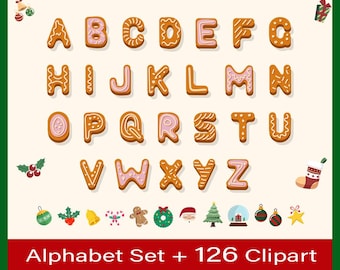 Alfabeto navideño PNG Letras navideñas Clipart Alfabeto de Santa PNG Fuente navideña Doodle de Feliz Navidad Paquete de imágenes prediseñadas de fuente de Santa