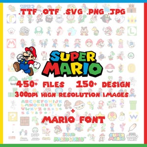 Super Mario SVG Bundle for Cricut and Sublimation, Mario Cut Files, Mario Clipart, Super Mario Font, Mario PNG