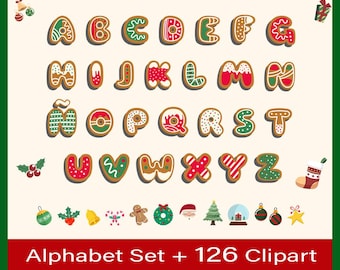 Alfabeto navideño PNG Letras navideñas Clipart Alfabeto de Santa PNG Fuente navideña Doodle de Feliz Navidad Paquete de imágenes prediseñadas de fuente de Santa