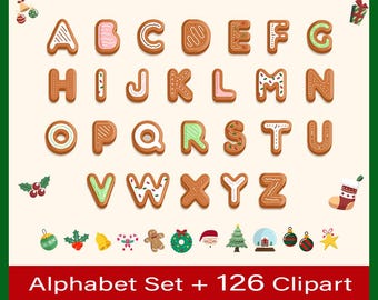 Alfabeto navideño PNG Letras navideñas Clipart Alfabeto de Santa PNG Fuente navideña Doodle de Feliz Navidad Paquete de imágenes prediseñadas de fuente de Santa