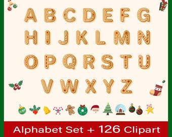 Alfabeto navideño PNG Letras navideñas Clipart Alfabeto de Santa PNG Fuente navideña Doodle de Feliz Navidad Paquete de imágenes prediseñadas de fuente de Santa
