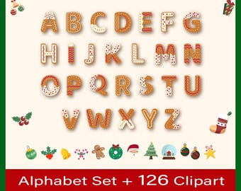 Alfabeto navideño PNG Letras navideñas Clipart Alfabeto de Santa PNG Fuente navideña Doodle de Feliz Navidad Paquete de imágenes prediseñadas de fuente de Santa