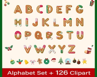 Alfabeto navideño PNG Letras navideñas Clipart Alfabeto de Santa PNG Fuente navideña Doodle de Feliz Navidad Paquete de imágenes prediseñadas de fuente de Santa
