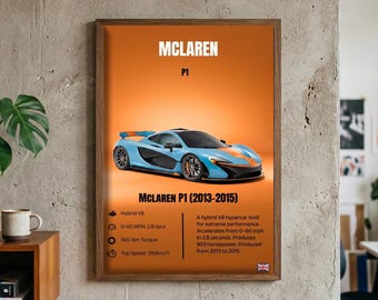 McLaren P1 Poster | Hypercar Wall Art | Minimal Supercar Print | Digital Download PNG