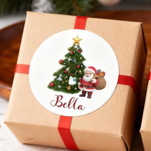 パーソナライズされたサンタクロースのクリスマスネームラベル、カスタムキッズギフトラベルステッカー、クリスマスステッカーシート、パーソナライズされたホリデーギフトラベル