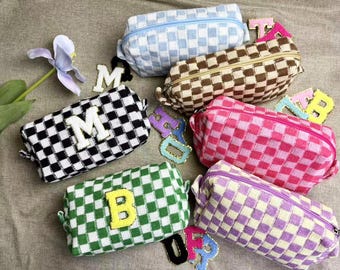 Personalized Monogram Plaid Makeup Bag Holiday Gift, Custom Patchwork Makeup Bag Bridesmaid Gifts, Travel Makeup Bag Wedding Gifts for Her