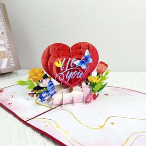 Urocza 3D Pop-up Kartka z Pozdrowieniami, Mini Love Pop-up Kartka z Pozdrowieniami Prezent Urodzinowy, Elegancka 3D Pop-up Kartka z Pozdrowieniami w Kształcie Serca Prezent Rocznicowy