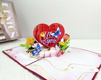 Charmante carte de voeux pop-up 3D, cadeau d'anniversaire mini carte de voeux pop-up amour, cadeau d'anniversaire carte de voeux pop-up 3D élégante en forme de coeur