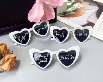 Custom Wedding Sunglasses,  Personalised Wedding Date Initials Love Heart Sunglasses, Wedding Personalised Sunglasses Wedding Favors Gifts