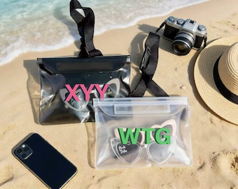 Personalized Waterproof Phone Pouch Summer Beach Week Gift, Beach Bag Bachelorette Party Gift, Monogram Waterproof Bag Engagement Party Gift