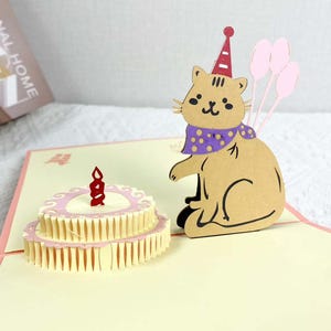 Cute Handmade Cat Birthday Greeting Card, Personalized 3D Pop-up Cat Greeting Card, Miniature Pop-up Cat Birthday Card Birthday Gift for Her