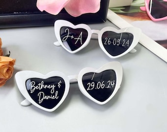 Custom Wedding Sunglasses,  Personalised Wedding Date Initials Love Heart Sunglasses, Wedding Personalised Sunglasses Wedding Favors Gifts
