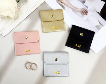 Personalised Initials Leather Wedding Ring Pouch, Custom Wedding Ring Bag Jewellery Pouch, Earrings Bags Bride Gift Anniversary Gift for Her