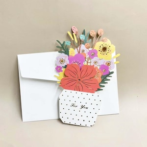Cartes de voeux bouquet miniature, jolies cartes de voeux fleurs faites à la main, carte de voeux fleurs vacances cartes de bénédiction message cadeau fête des mères