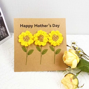 Carte de voeux fête des mères au crochet, jolie carte de voeux fleur au crochet faite main, carte de voeux 3D fleur au crochet, cadeaux de fête des mères
