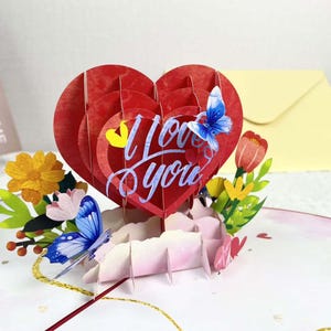 Urocza 3D Pop-up Kartka z Pozdrowieniami, Mini Love Pop-up Kartka z Pozdrowieniami Prezent Urodzinowy, Elegancka 3D Pop-up Kartka z Pozdrowieniami w Kształcie Serca Prezent Rocznicowy