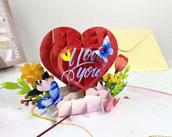 Charmante carte de voeux pop-up 3D, cadeau d'anniversaire mini carte de voeux pop-up amour, cadeau d'anniversaire carte de voeux pop-up 3D élégante en forme de coeur