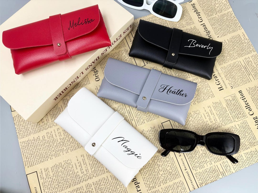 Custom PU Leather Eyeglass Case, Personalised Name Sunglasses Protector ...