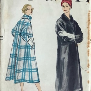 Vogue 9022 1950s Misses Flared  Coat Pattern Shawl Collar Diagonal Slot Pockets Womens Vintage Sewing Pattern Size 12 Bust 32 UNCUT