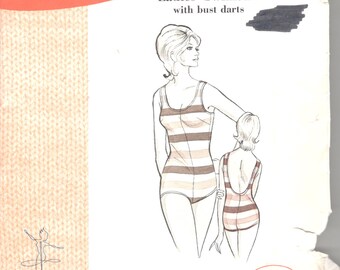 Sew Knit N Stretch 171 1970s  Misses 1 Piece Swimsuit Pattern Scoop Neck Low Back Bust Darts Womens Vintage Sewing Pattern Sze 8 10 12 UNCUT