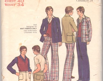 Simplicity 9737 1970s Mens Groovy Bell Bottom Pants and Single or