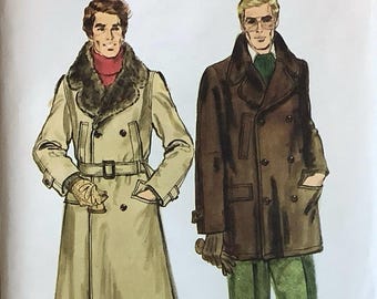 Vogue 9308 1970s MENS Double Breasted Trench COAT Pattern Overcoat Pattern  2 Lengths Adult  Vintage Sewing Pattern Chest 38 UNCUT