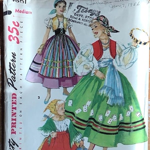 Simplicity 4861 1950s Girls Spanish Peasant Costume Pattern Folk Dance Ethnic Card Transfer Vintage Sewing Pattern Size Medium Breast 26 28