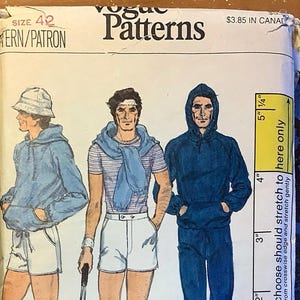 Vogue 9470 1970s Mens Hoodie Sweatshirt T Shirt Shorts and Sweatpants Pattern Adult Vintage Sewing Pattern Chest 42 UNCUT