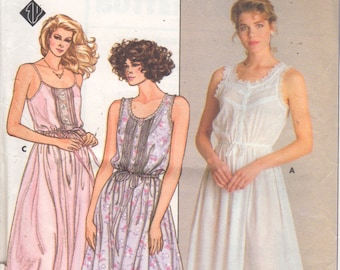 Butterick 3778  Misses Eileen West Designer Nightgown Pattern Womens 1980s Vintage Designer Sewing Size Petite Small Medium Or Lg XL