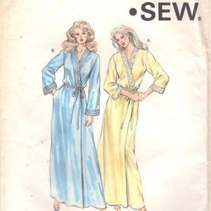 Kwik Sew 1385 1980s Misses V Neck Wrap Robe Pattern Elastic Waist Lace Trim Womens Sewing Pattern Sze Xs  S M  L  Bust 31 - 41  UNCUT