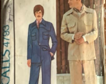 Simplicity 9737 1970s Mens Groovy Bell Bottom Pants and Single or