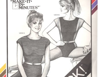 Stretch & Sew 319 1980s Misses Cap Sleeve Belted LEOTARD Pattern Make in Minutes Contrast Side Panels Womens Sewing Pattern Bust 30 - 46 UC