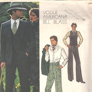 Vogue 1129 Vintage Mens 3 Piece Suit Lined Jacket Pants Vest Pattern Designer Bill BLASS Adult Vintage Pattern Chest 40 or 42