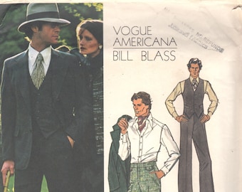 Vogue 1129 Vintage Herren 3 Stück Anzug gefüttert Jacke Hose Weste Muster Designer Bill BLASS Erwachsene Vintage-Muster Brust 40 oder 42