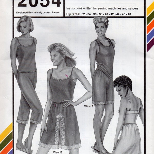 Stretch & Sew 2054 Misses Lingerie Pattern Petti Pants and Half Slip Pattern 1990s Designer Womens Vintage Sewing Pattern Hip 32 - 48 UNCUT