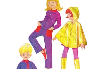 McCalls 2783 1970s Toddlers Groovy Poncho and Jumpsuit Pattern Boys and Girls Vintage Sewing Pattern Size 4 Breast 23