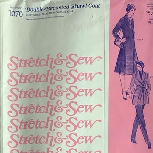 Stretch & Sew 1070 1970s Misses Double Breasted Jacket and Coat Pattern Shawl Collar Womens Vintage Sewing Bust 28 - 44 UNCUT
