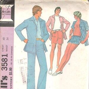 McCalls 3581 Terrasse Jacke Hose Wandershorts Badehose Herren Vintage 1970er Jahre Schnittmuster Größe 40 Schnittmuster