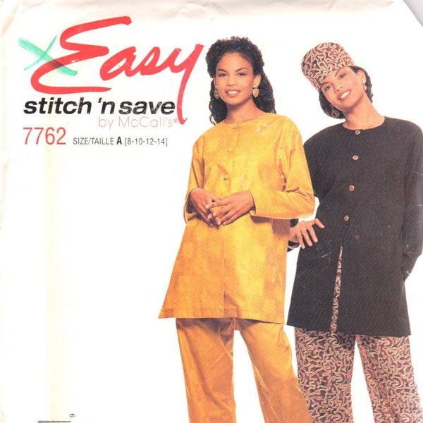 McCalls 7762 Stitch N Save Misses Tunic Pull On Pants Kofi Hat Pattern Womens Sewing Size 8 10 12 14 Bust 31 32 34 36 or 14 16 18 20  UNCUT