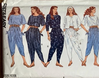 Butterick 5455 Loose Fitting Harem Pants Jacket and Top Pattern Tapered Shaped Womens Vintage Sewing Pattern Size L XL Waist 38 - 37 UNCUT