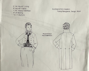 Wingeo 212 1790-1820 Frockcoat Pattern Mens French Influence Tailcoat Vintage Reenacment Sewing Pattern Chest 34 - 48 UNCUT