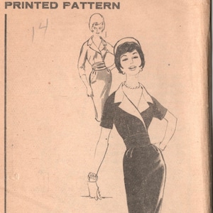 May include: Vintage sewing pattern for a dress, size 14, from Advance Printed Pattern, pattern number 9746. The pattern shows two women wearing dresses, one with a white collar and the other with a belted waist.