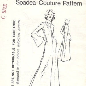 Spadea 70244 1970s Misses Couture Gown Pattern Stand Up Collar Bell Sleeves Spadea Boutique Womens Vintage Sewing Pattern Size 12 Bust 34 FF