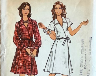 Vogue 8765 1970s Misses Wrap Dress Pattern V Neck Flared Sleeves Womens Vintage Sewing Pattern Size 12 Bust 34