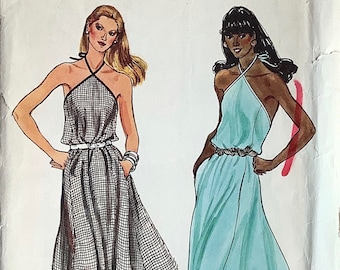 Vogue 7695 1980s Misses Flared Pullover Halter Dress Pattern Criss Cross Front Womens Vintage Sewing Pattern Size 12 Bust  34 UNCUT