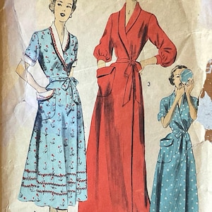 May include: Advance 5371 sewing pattern envelope for size 12, bust 30. The illustration shows three robe designs: a light blue wrap robe with a red cherry print, a solid red long-sleeve wrap robe, and a blue wrap robe with a white polka dot pattern.