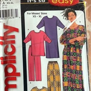 Simplicity 5731 Easy Pullover Lounge Dress Caftan Top and Pants Pattern Womens Sewing Pattern Size XS S M L Xl Bust 30 - 46 UNCUT
